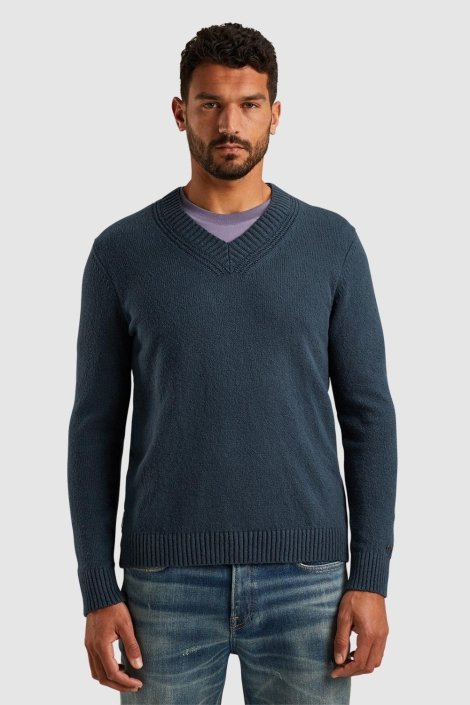 Cast Iron v-neck regular fit boucle cotton b